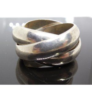 Vintage Triple Sterling Silver 3 Puzzle Band Ring - Mexican Silver Signed TO-81